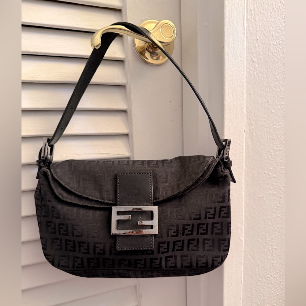 Authentic Fendi Baguette Handbag - Black with silver hardware